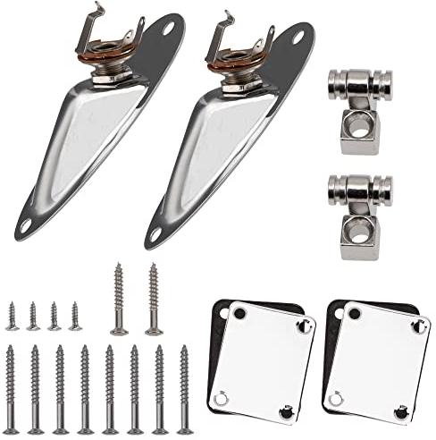 Yootones Guitar String Retainer Roller String Tree Guides, Loaded Jack Socket Plate & Neck Plate Compatible with Electric Guitars Strat Stratocaster Tele Telecaster (Silver)
