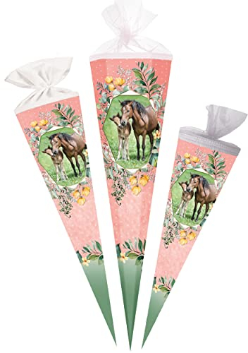 alles-meine.de GmbH Schultüte - Pferde/Pferdeliebe 35-85 cm Größe wählbar Zuckertüte - Tüllabschluß/Filzabschluß - eckig/rund - Mädchen - klein & groß - Geschenktüt..