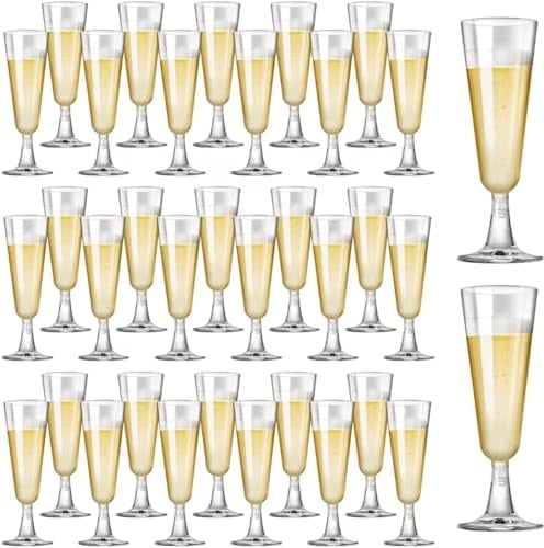 Gikisla 36 Pcs Plastic Champagne Flutes, 150ml Clear Champagne Glasses, Reusable Crystal Wine Cocktail Cups Perfect for Wedding Toasting Flutes Party