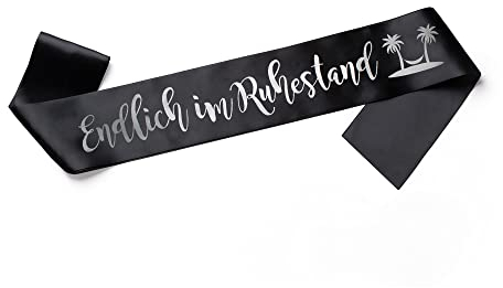 OMISS Festschärpe zum Abschied in den Ruhestand – Schärpe in Schwarz und Silber – Endlich im Ruhestand (Schwarz)