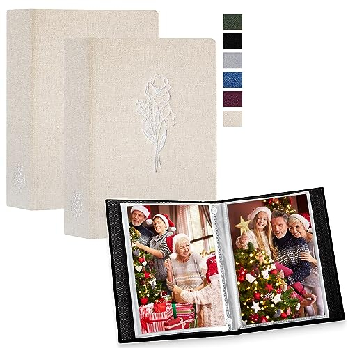 Lanpn Fotoalbum 13x18 52 2 Packungen, Klein Leinen Einstecken Einsteckalbum für Hochformat Fotos Bilder Beige