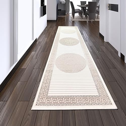 Teppich-Traum Wohnzimmer Schlafzimmer Teppich Flur Läufer lang Kurzflorteppich orientalisch elegant Orient glänzend Ornamente Creme beige 100 x 300 cm