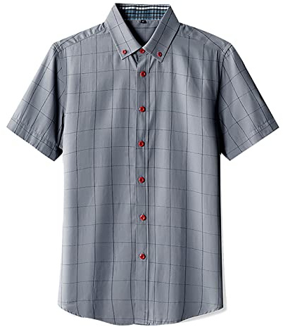 MMOOVV Men's Fashion Spring Summer Casual Short Sleeve Stand Collar Printed Shirt Breathable Men's Tops Shirts Non-Iron Men's Long Sleeve, GREY-A, M
