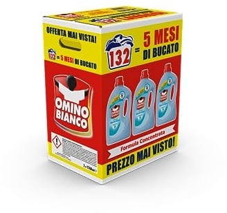 Omino Bianco - Detersivo Lavatrice Liquido, 132 Lavaggi, Rispetta Colori e Tessuti, Fresco Profumo con Essenza di Muschio Bianco, 1760 ml x 3 Confezioni