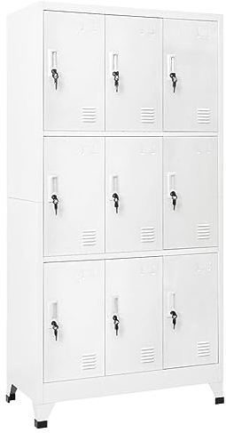 GuyAna Schließfachschrank mit 9 Fächern Stahl 90x45x180 cm Grau AbschließBarer Schrank