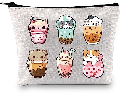 Kawaii Bubble Tea Make-up-Tasche Katze Boba Tee-Liebhaber Geschenk Bubble Tea Mädchen Geschenk Boba Trinken Kosmetiktasche, Cat Bubble Ku, modisch