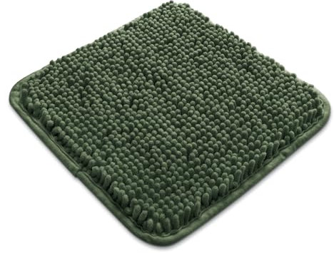 Yeaban Piccolo tappeto da bagno in ciniglia, tappetino absorbente e lavabile, antiscivolo, in peluche morbido, per bagno, doccia, lavandino (30,5 x 30,5 cm, verde oliva)