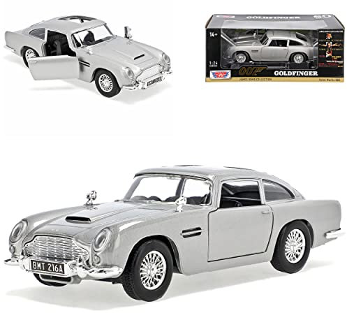Motormax Aston Martin DB5 Coupe Silber J. Bond 007 Goldfinger 1963-1965 1/24 Modell Auto mit individiuellem Wunschkennzeichen