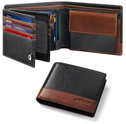 HOCRES® Wallets for Mens RFID Blocking Leather Slim Wallet with 15 Credit Card Holders, 2 Banknote Compartments & 2 ID Window Minimalist Wallets with Gift Box