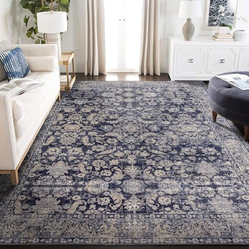 TALETA Teppich Wohnzimmer, waschbar, weicher Kurzflor Teppich für Wohnzimmer, Schlafzimmer - Navy blau, Groß: 240 x 340 cm