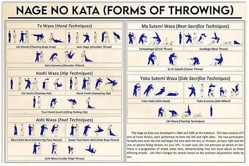 FWJZDSP Judo-Technik-Wissen, Metall-Blechschilder, Nage No Kata, Formen des Werfens, Poster, Judo-Gymnastik-Lehrführer, Plakette, Wanddekoration für Zuhause, Club, Zimmer, 30,5 x 40,6 cm
