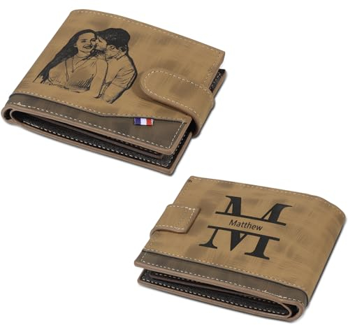 Glimmerday Personalisierte Herren-Geschenk-Leder-Geldbörse, personalisierte Geldbörse mit Individuell Eingraviertem Text, Foto und Initialen, Vatertagsgeschenk für Männer (Braun)