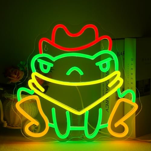 Horseneon Cowboy-Frosch Neon Schild für Wanddekoration USB Dimmer Neonschilder Cowboyhut Neonschild Tierfrosch-Neonlichter für Schlafzimmer Bar Männerhöhle Western-Cowboy-Dekoration