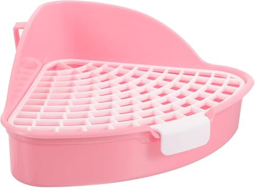 Taicols Lapin Toilettes Animaux de Compagnie Lapin Bac,pour avec Grille Pot Triangle Entraîneur de Pot en Cage (Rose)