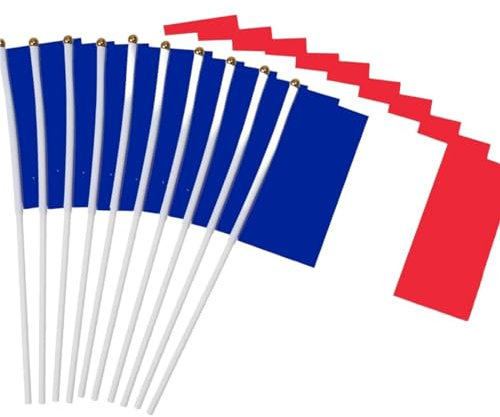 Super Mundo - 12 pcs Bandera de Francia con Palo a Mano, 45x30cm, banderas eurocopa 2024, Deportes, Eventos, Eurovisión(Francia)