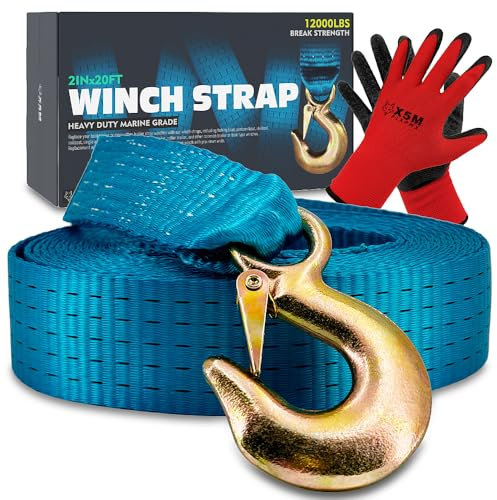 Boat Winch Strap with Hook Replacement, 2 x 20 Feet-12000 Lbs, Winch Strap for Hand Winch,Boat Trailer Accessories for Trailer Winches by X5MPLXPMX (Blue)