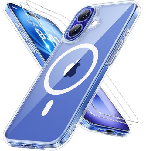 Miracase Magnetic Clear for iPhone 16 Plus Case [Compatible with MagSafe] [with 2X Screen Protectors] Military-Grade Protection, Anti-Fingerprint, Slim Phone Case for 16 Plus 6.7 inch - Crystal Clear