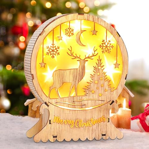 Seasboes LED Weihnachtsbeleuchtung aus Holz - Weihnachtsstern, Weihnachtsdeko Innen, Weihnachtsschmuck für Weihnachten (Elch)