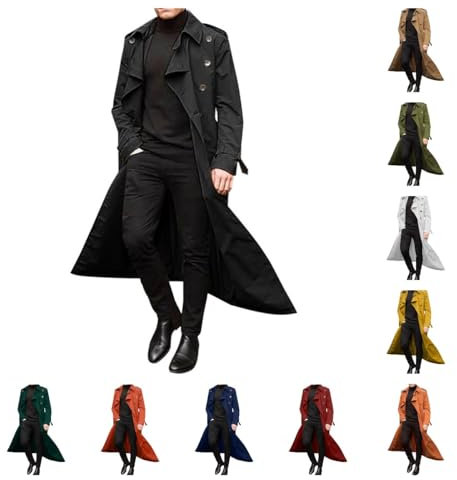 Allence Trench Coat Homme Long Long Trench Homme Manteau Hiver Double boutonnage Veste d'hiver Slim Fit Manteau d'hiver Mi-long Double boutonnage Business Homme Veste Coupe-vent Veste de Loisirs
