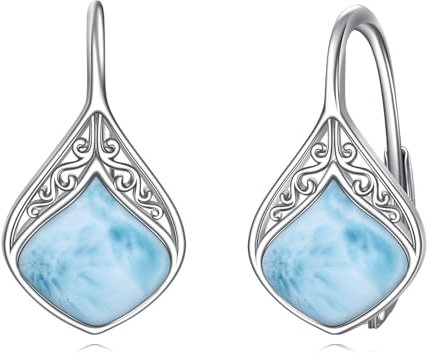 POPLYKE Larimar Träne Leverback Ohrringe für Damen - 925 Sterling Silber Dangle Schmuck - Sensible Ohrringe