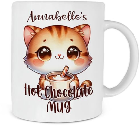 Personalised Hot Chocolate Mug, Hot Chocolate Gift, Childrens Hot Chocolate Mug With Cute Cat