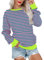 WNEEDU Sweatshirt Damen Rundhalsausschnitt Langarmshirts Herbstoutfits Lässig Bluse Damen mit Känguru Tasche Strisce Verde rosa L