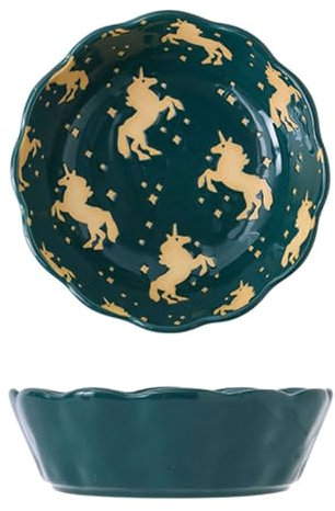 Lot de 2 Petits Plats de Cuisson Ronds en céramique et Porcelaine, cocotte colorée, Assiette à Tarte Ronde - Vert-Licorne