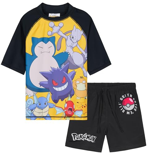 Get Trend Minecraft | Pokemon Swimsuit Set for Boys Teenagers 2 Pcs with Swimming Trunks Boys Rash Vest for Swimming Beach Trip Holiday Essentials