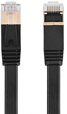 Acouto Cavo LAN piatto CAT7 RJ45, placcato oro, 10 Gbps, per switch ADSL modem nero, 1,8 m, 8 m (10 m/32,8 piedi)