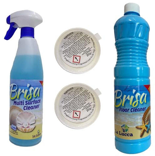 Lalucca Spanish Cleaning Products Brisa Bundle Giftset, Multisurface Cleaner Spray 750ml, Floor Cleaner 1L, Sink Fizzer 20g Household Cleaning Essentials Cleaning Kit