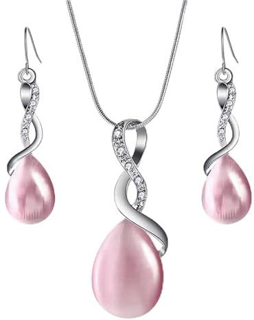 Dishowme Kristall Opal Halskette Ohrringe Sets Hochzeit Teardrop Synthetische Cat Eye Edelstein Halskette Schmuck für Damen Frauen