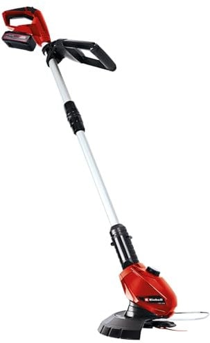 Einhell Recortadora con batería GE-CT 18 Li (1 x 2,5 Ah) Power X-Change (18 V, Cabezal de Motor Giratorio + inclinable, Flowerguard, Incl. 20 Cuchillas de plástico y batería de 2,5 Ah + Cargador)
