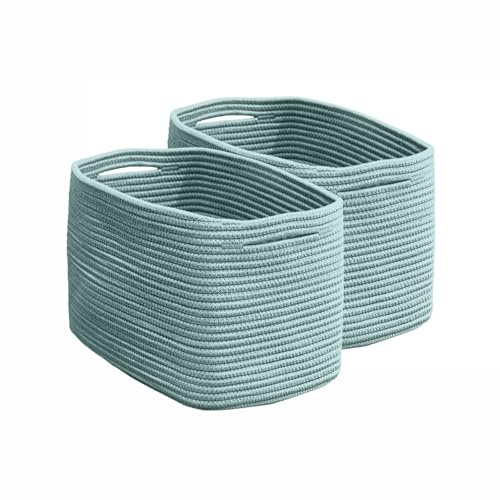 Set de 2 Cestas de almacenaje de cuerda de Algodón 37x24x25 cm para decoración Hogar, Cestas organizadoras con asas, Organizador baño, Contenedor pañales, Cestas almacenaje juguetes (verde grisáceo)