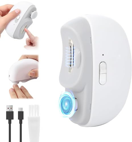 Electric Nail Clippers for Baby Kid Adult Seniors 2 in 1 Automatic Trimmer for Toenail Fingernail 2-Speed Rechargeable Cutting and Grinding Electric Nail Cutter with Nail Scraps Storage (White)