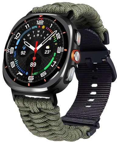 BINLUN Compatible con Samsung Galaxy Watch Ultra 47mm Correas de Reloj Smartwatch Correa de Repuesto Correa Deportiva de Nailon Paracord 550 Trenzado para Hombre(Verde Militar)