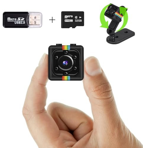 Bextgoo No WiFi Security Camera, Mini Spy Camera with 32GB Memory Card, 12MP Photo Shoot,1080P Video, Night Vision, Motion Detection, 360°Rotation Bracket, for Cycling, Travel Indoor Outdoor Security