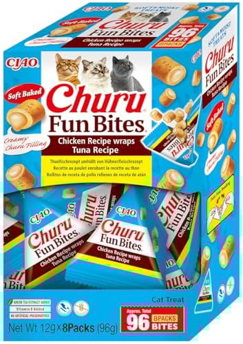 INABA Churu Fun Bites Hochwertige Proteine mit 35% Huhn & Thunfisch, Einzelzutat, Getreidefrei, Zuckerfrei Katzen Leckerlies, Keine Nebenerzeugnisse, Katzensnacks in kleinen Häppchen 96 g (1er Pack)