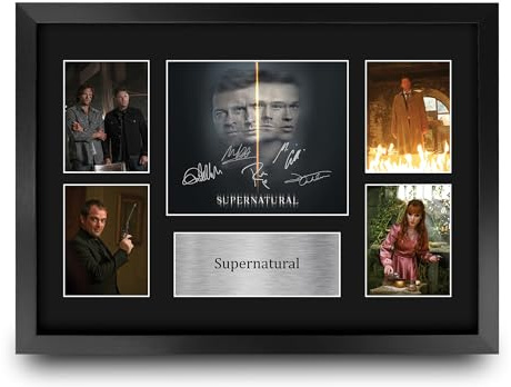 HWC Trading Supernatural Geschenke Geducktes Signiertes Autogramm Fotodisplay Montagedisplay für Fans von Fernsehshows - A3 Gerahmt