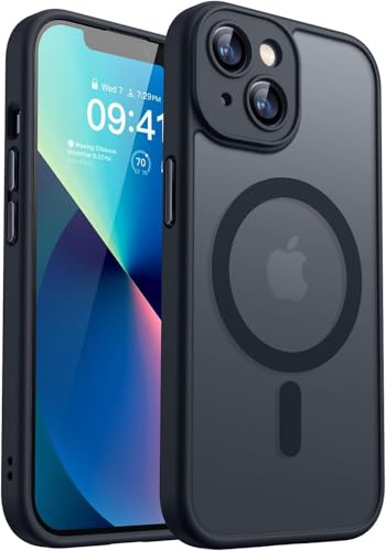 Juttzzei Coque Magnétique pour iPhone 13 (6,1 Pouces), Compatible avec MagSafe, [Protection Complète de l'appareil Photo] Housse Fond Mat Translucide,Noir