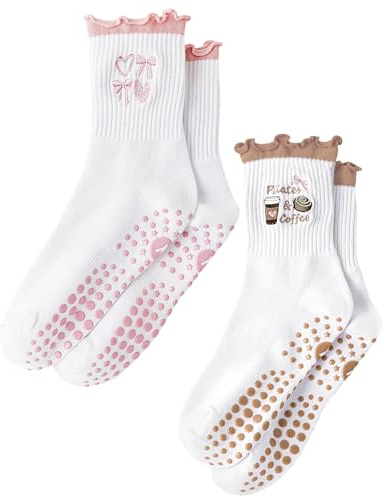 Yawlsow Reformer Pilates Socken Rutschfeste Damen Yoga Stoppersocken | Ballett Tanz Gymnastik Krankenhaus Schwangerschaft Noppen Geschenk Atmungsaktiv Baumwolle EU 36-42
