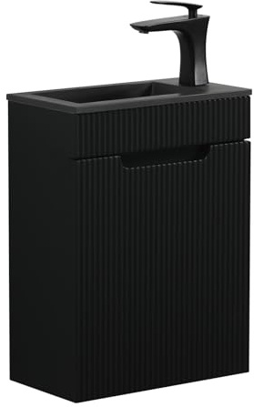 Badplaats B.V. Toilettenmöbel Thermis 40 x 22 cm - Schwarz - Waschtischunterschrank mit Schwarzem Waschbecken