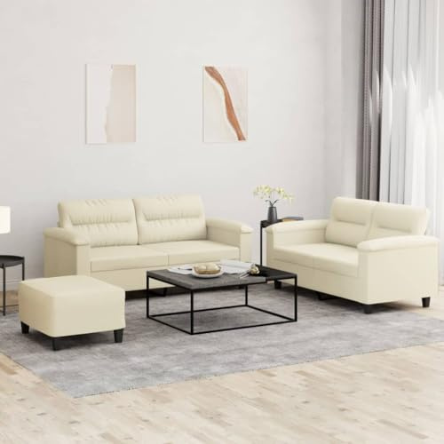 HETFTJN 3-TLG. Sofagarnitur in Creme 120/140 cm Breite Kunstleder Eckbank mit Fußhocker Modernes Wohnzimmer Set bequem platzsparend für Livingroom Schlafzimmer Balkon