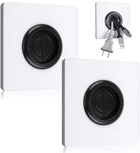 TIESOME 2Pcs Cable Entry Cover, Wall Cable Management Kit Adjustable Wall Cable Cover for Covering Outlets, Receptacles and Tidying Cords