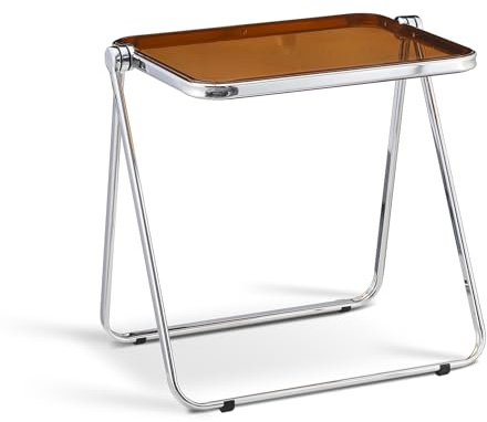 TAO ONE Acrylic Folding Table TV Tray Small Side Table - White | Modern Dinner Table for Eating on Couch Folding Table Foldable Computer Desks Space-Saving with Chrome Frame