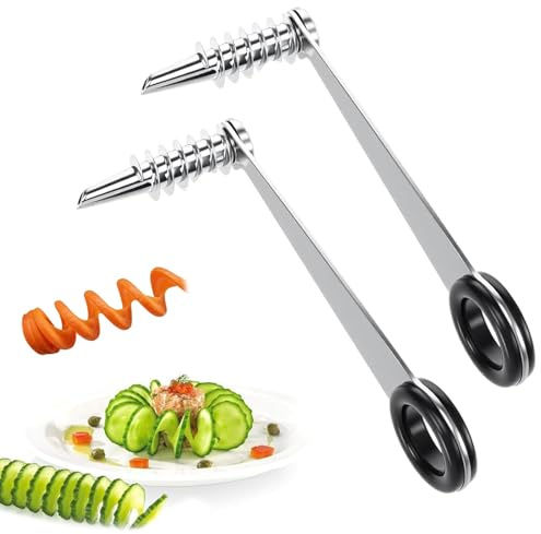 2 Stk Kartoffelspirale, Rettichschneider & Spiralschneider Gemüse Set | Handgeführtes Spiralenschneider für Karotten, Gurken & Kartoffeln aus Edelstahl