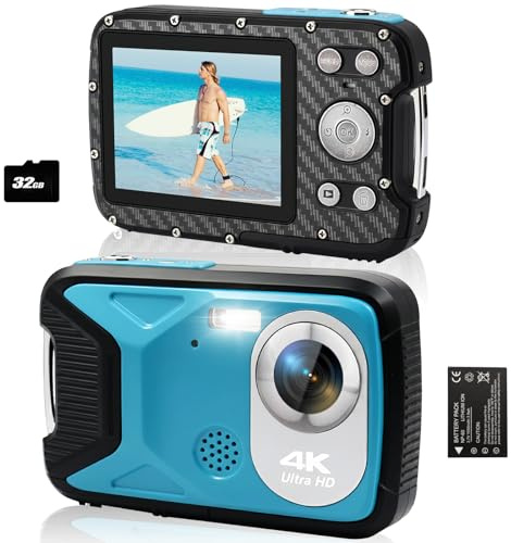 Underwater Camera 4K 17FT Waterproof Camera for Snorkeling,Auto Focus Digital Camera with 32GB Card,18X Zoom Fill Light Compact Cameras
