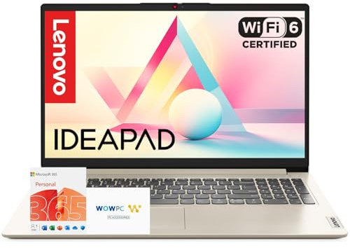 Lenovo Ideapad 15.6 Laptop with Microsoft 365 | Intel Dual-Core CPU | 2.5TB Storage (1TB OneDrive + 1TB SSD + 512GB External) | 12GB RAM | Wi-Fi 6 | 10HR Battery | Windows 11 | WOWPC 3-in-1 Bundle
