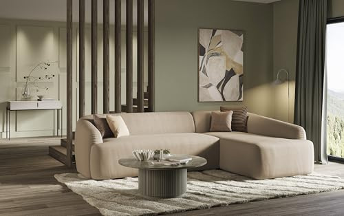 DOMO. collection Ecksofa Parika, L Couch, organische Form, Longchair rechts, 296 x 196 x 81 cm (BxTxH), Taupe (grau)