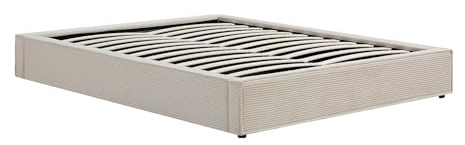 Vente-unique - Bettgestell mit Bettkasten Kareso Samt Cremefarben 210 | Samtige Weichheit des Cords | Müheloses Öffnen