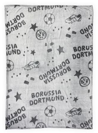 Dortmund BVB Kinder Fleecedecke, Grau, 130 x 170 cm | 100% Polyester, Fußball-Motive in Schwarz